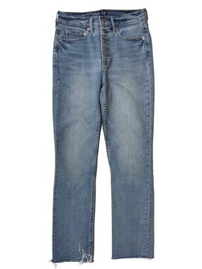 {GAP} "Cigarette" Medium Blue High Rise Straight Leg Button Fly Denim Jeans